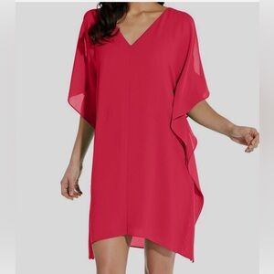 Adrianna Papell Red V-Neck Flutter Sleeve Shift Dress